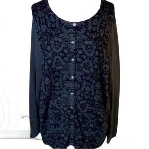 Croft & Barrows Black Cardigan Women 2X Grey Florentine Sweater Long Sleeves